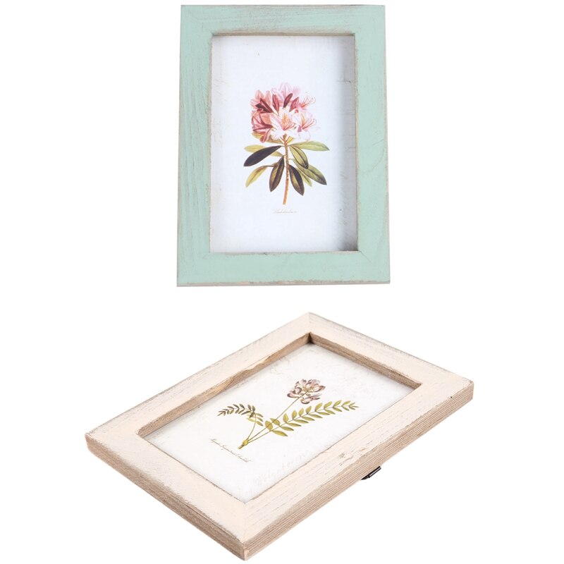 2 Pcs Vintage Photo Frame Wooden Wedding Pictures Frames - Light Blue & White