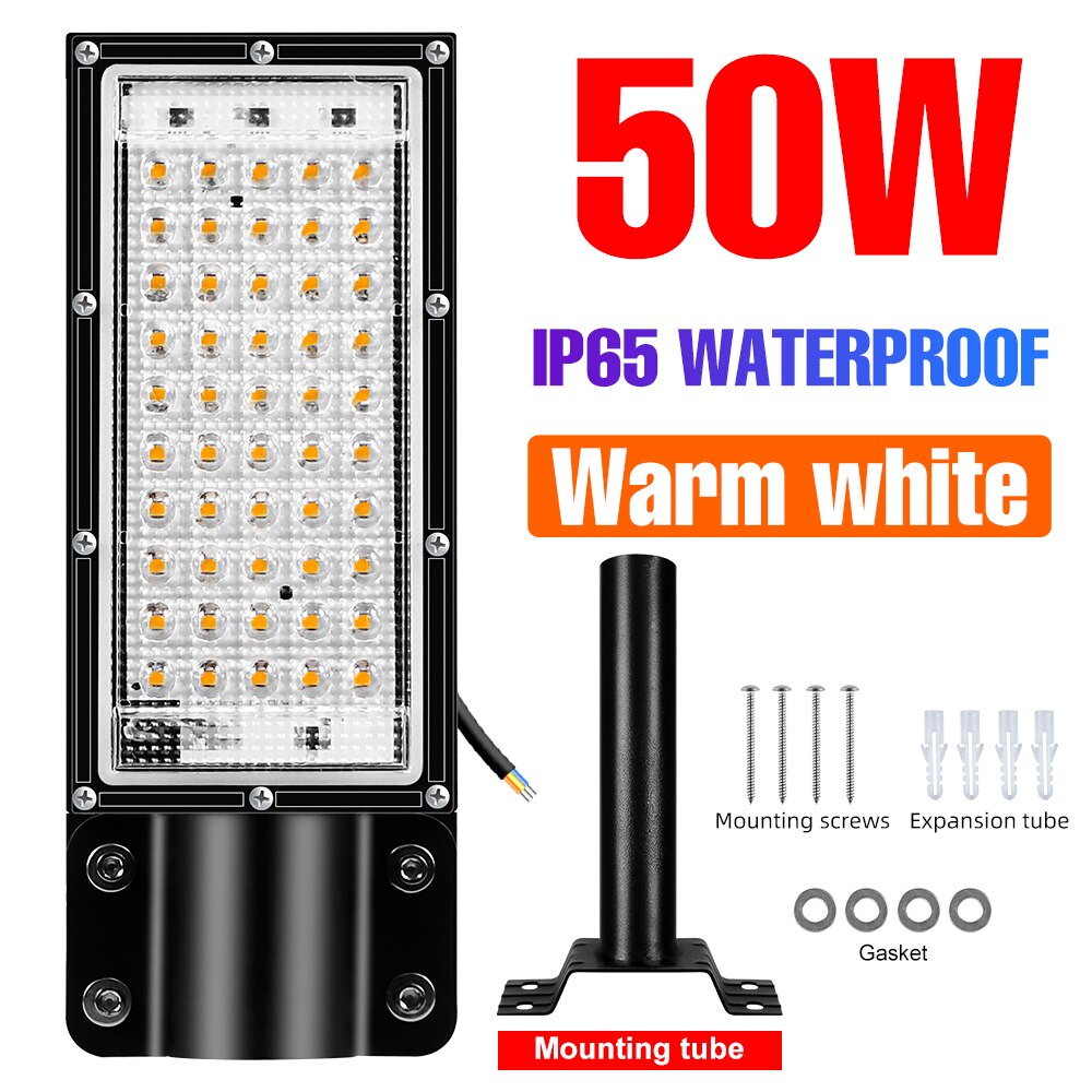 LED Waterproof Street Lamp 100W 50W Flood Light Outdoor Street Lamp AC 220V Garden Spotlights Country House Landscape Wall Lamp: Warm-50W-With Pole