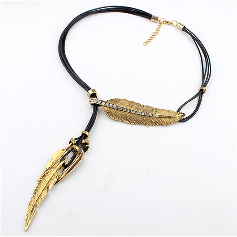 Simple Classic Pendant Necklace Feather Necklace Long Sweater Chain Statement Jewelry Choker Necklace For Women Leaf Chocker