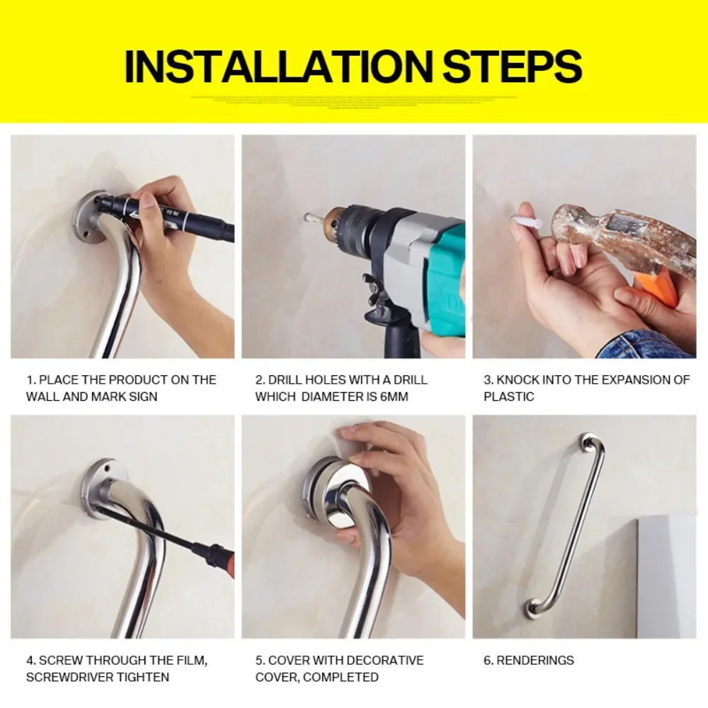 Stainless steel grab bar for bathtub and shower, barrier-free safety railings for the elderly and disabled, anti-slip handles, bathroom tools