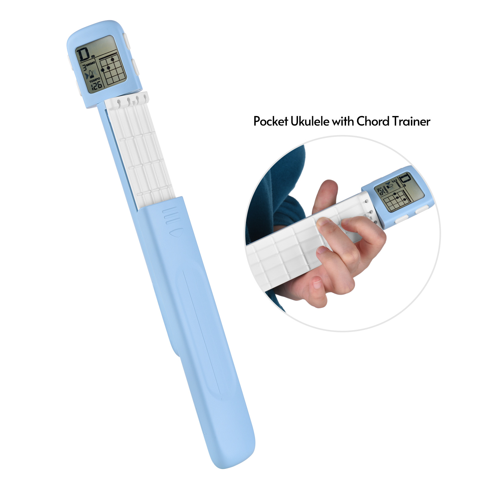 Muslady-Ukelele portátil, entrenador de acordes, herramienta de práctica de digitación Uke con pantalla de tabla de acordes giratoria de 360 ° para principiantes