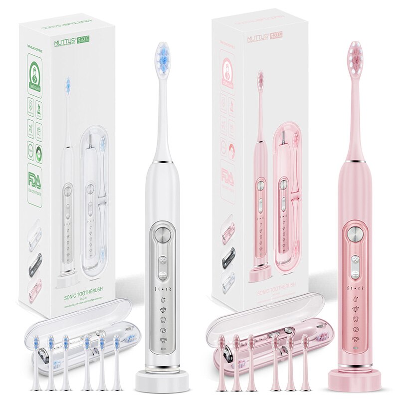 Brosse à dents électrique Sonic pour femme, MUTTUS MTS3800 étui de voyage activer, 6 têtes de brosse, 5 Modes 15 expérience de brossage