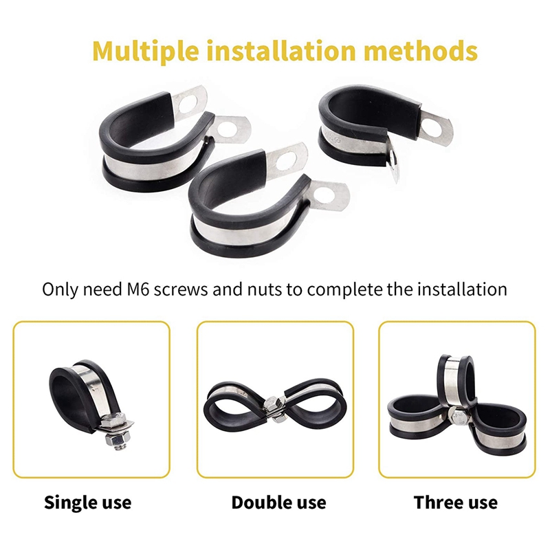 304 Stainless Steel Cable Clamp Rubber Pads, Pipe Clamps Are Used for Wiring, Wiring, Tubing, and Cords.