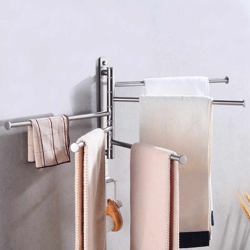 Bathroom rotating towel bar with hook stainless steel Towel rack wall mounted glue paste double towel cloakroom towel shelf