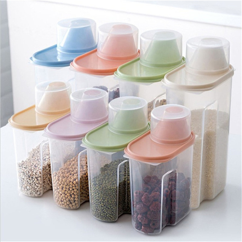 Pp mad opbevaringsboks køkken opbevaring plastik klar beholder med hæld låg flasker krukker tørret korn tank 1.9l-2.5l mad indeholder