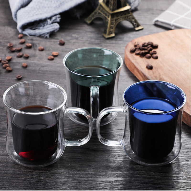Farget varmebestandig glass dobbeltlags kopp varmebestandig høyt borsilikatglass vannkopp kaffekopp
