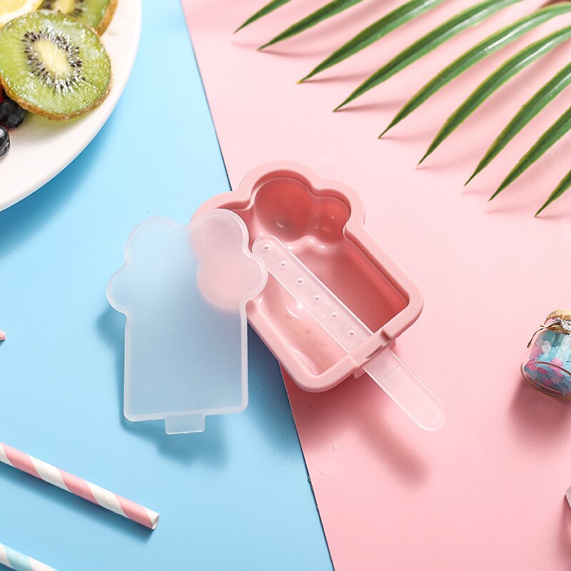 Ice cream mould home made popsicle popsicle diy ice cream frozen ice cube box sorbet ice grid homemade ice box silicone: Pink