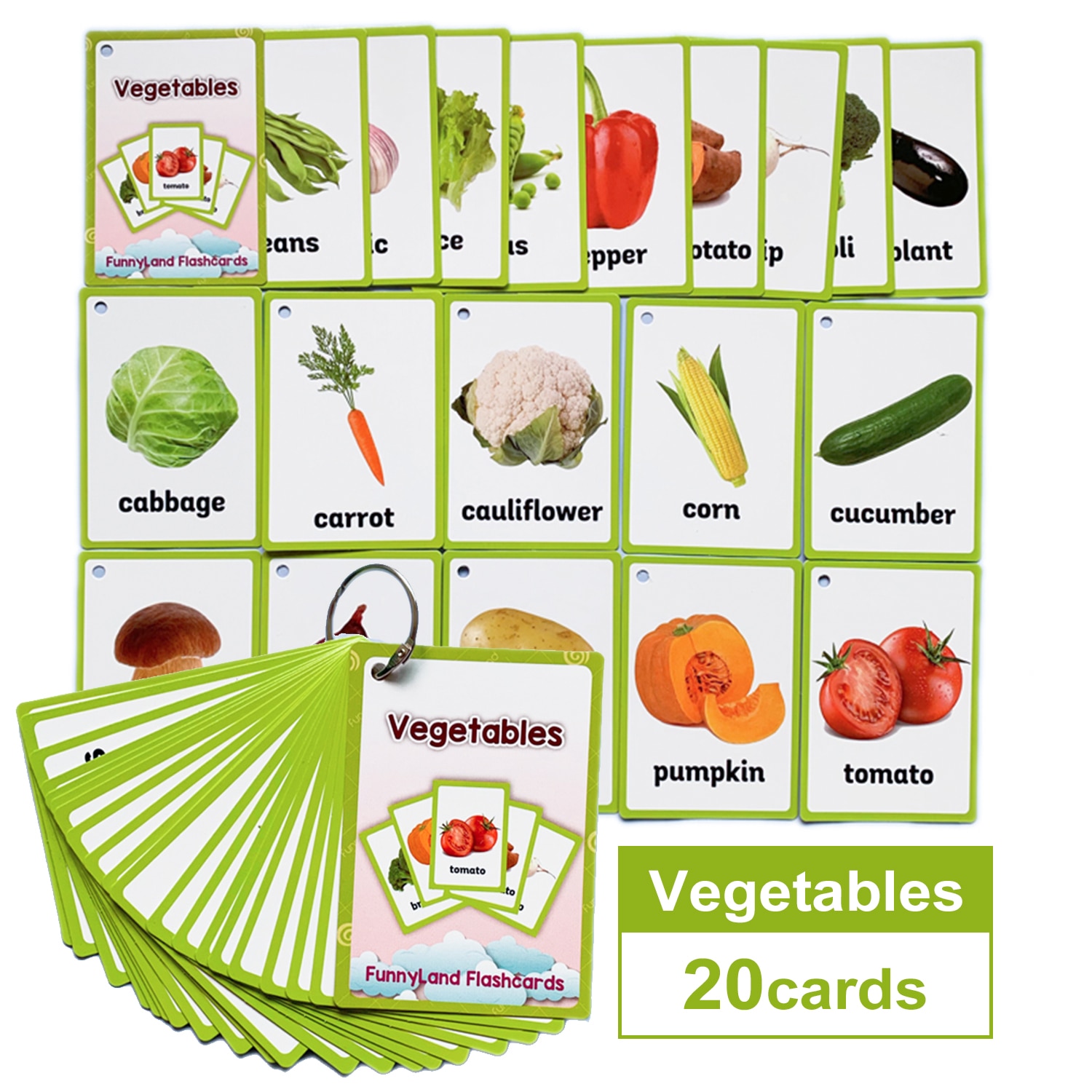 20 Stks/set Groente Fruit Engels Leren Woord Card Engels Leren Kaart Vroeg Onderwijs Kinderen Spel Woord Pocket Card