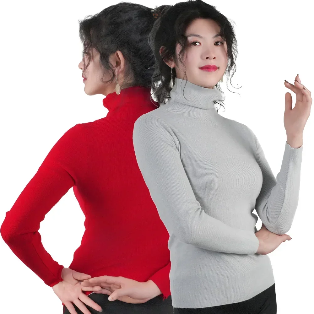 Damegenser vinter varm strikkeplagg med høy krage langermet slanke gensere dame termotopper klær pullover polohalsgensere