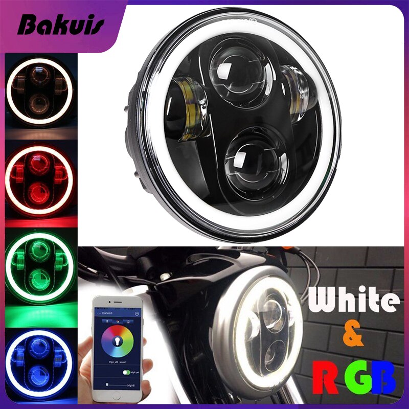 RGB 5.75 “Heiligenschein LED Scheinwerfer/5 3/4 Zoll Weiß Bernstein DRL Heiligenschein Scheinwerfer für Indische erkunden Und Motorcyle eimer Montage Halterung: Schwarz