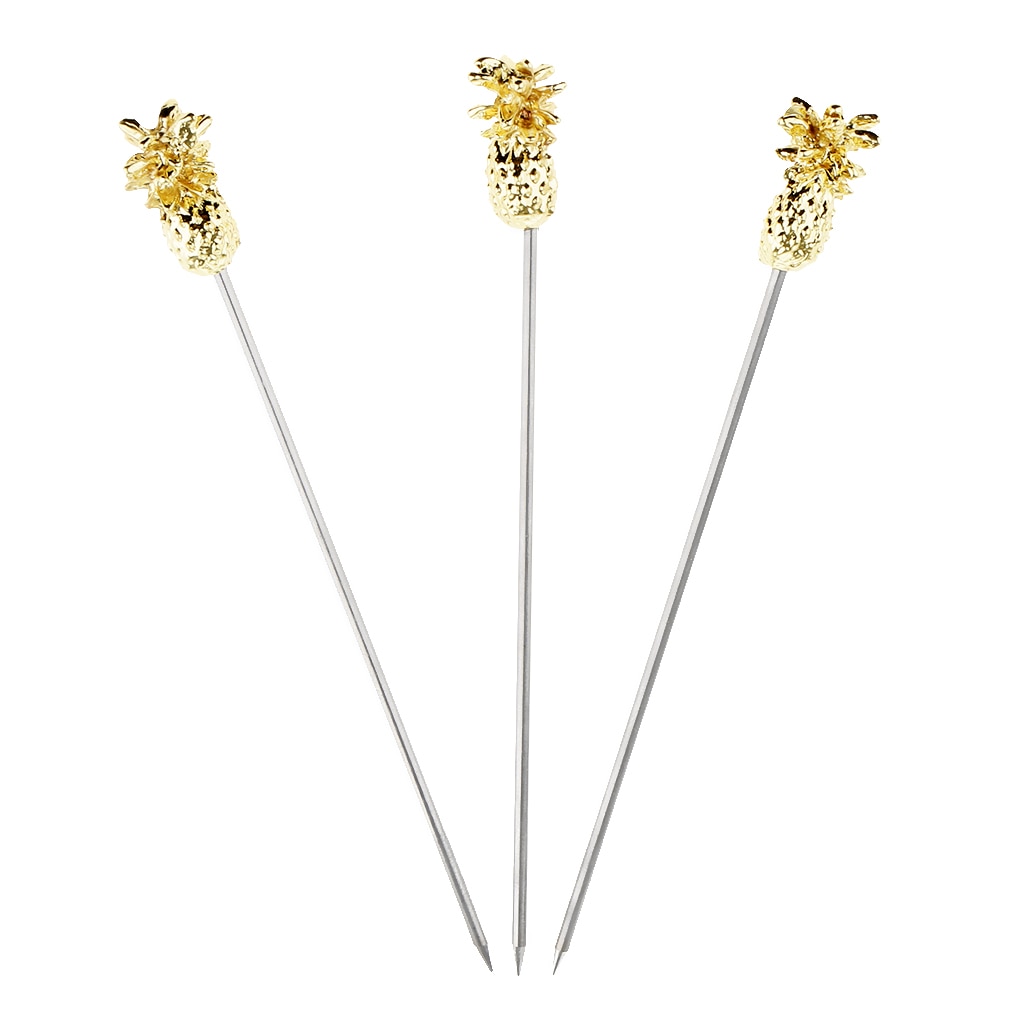 3 st rostfritt stål swizzle sticks frukt ananas stick cocktail pick för kök bar tillbehör roséguld