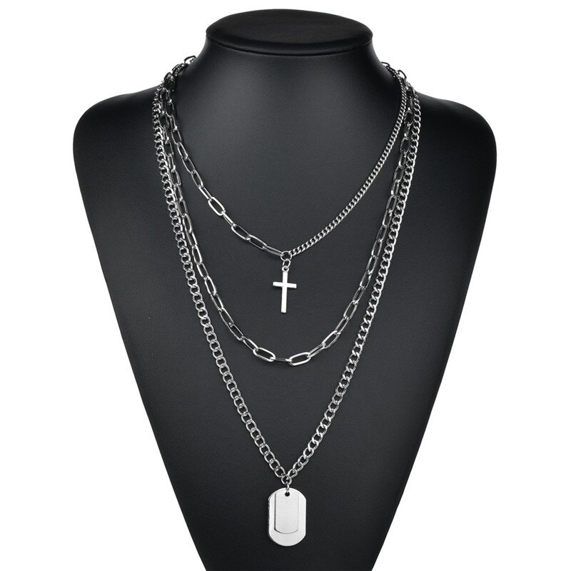 LETAPI Persoonlijkheid Cross Lock Metalen Multilayer Hip hop Lange Chain Cool Eenvoudige Ketting Voor Vrouwen mannen Sieraden: 43342