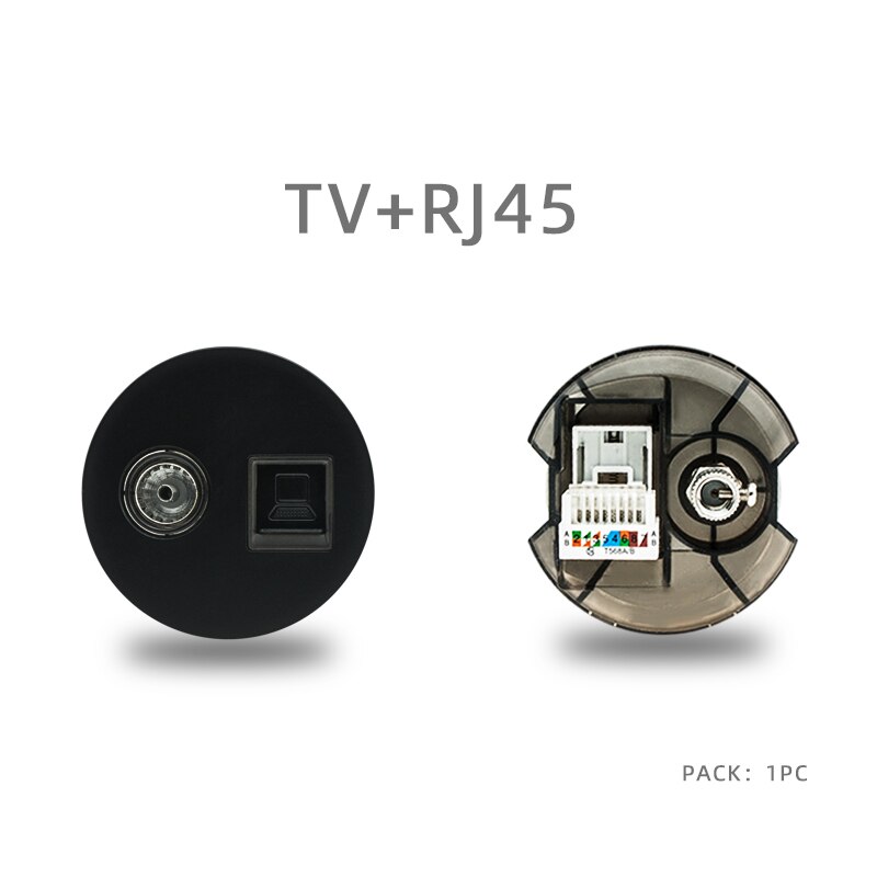 Atlectric Usb Wall Power Socket Black Crystal Glass Panel EU French Socket TV CAT6 HIMI Outlet Function Key DIY Free Combination: 1T1C-B