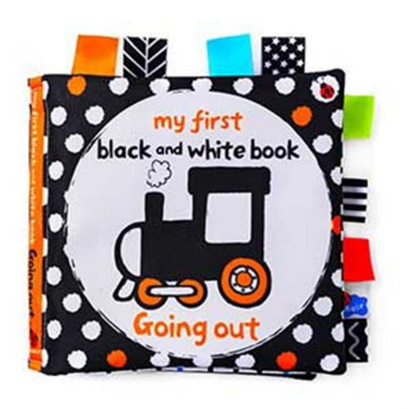 15cm Baby Early Education Cloth Book Visually Stimulated Ringing Paper Does Not Rot, Bite Baby Black and White Label Toy Book: car
