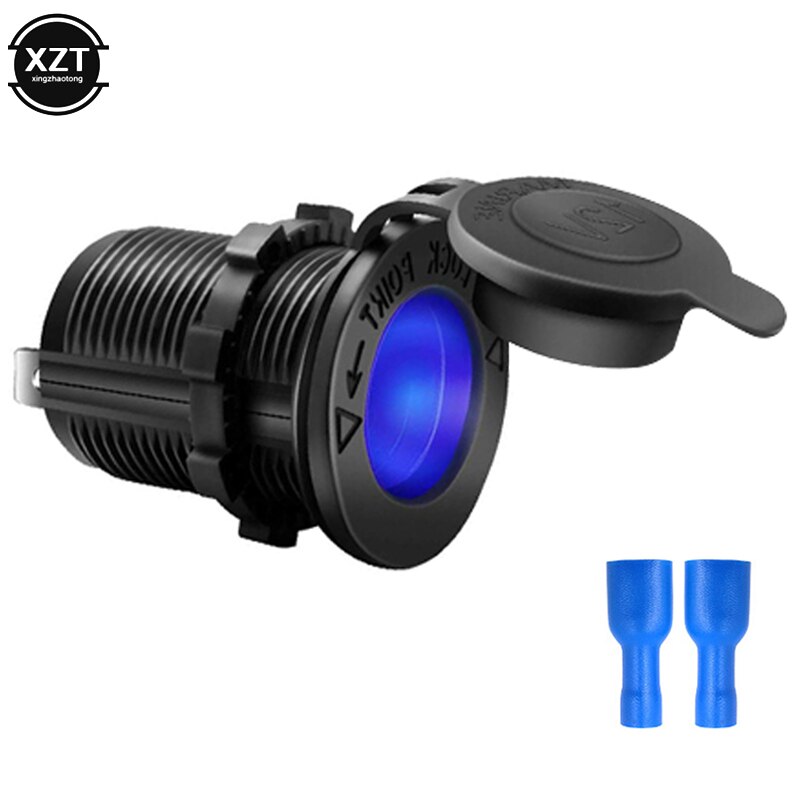 12V 120W Motorcycle Car Boat Tractor Accessory Waterproof Cigarette Lighter Power Socket LED Plug Outlet Charging Mobile phone: Blue Light