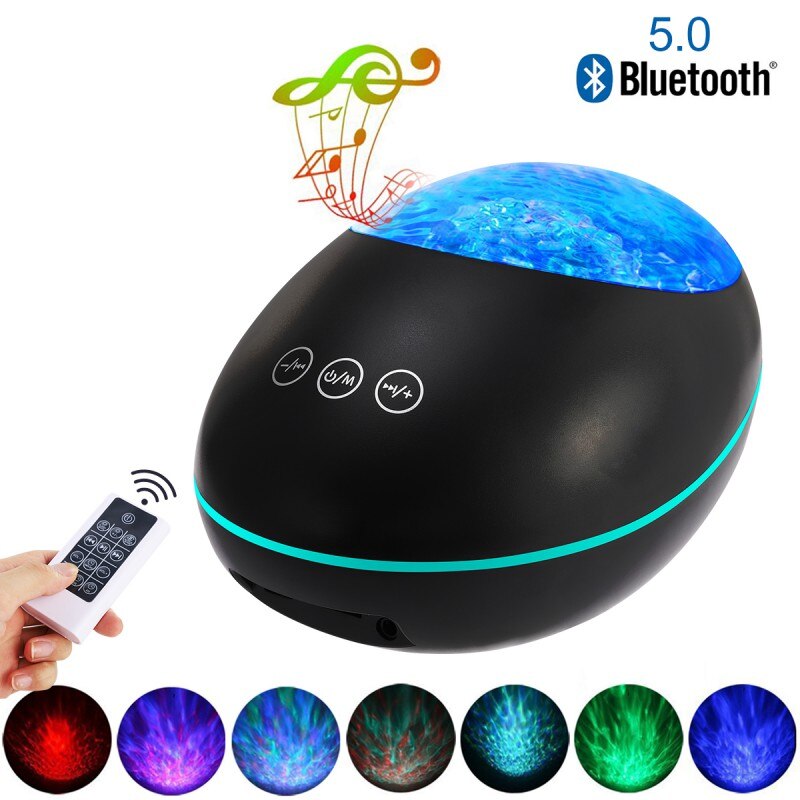 Lucky Stone Ocean Wave Projector 12 LED 8 Kleuren Night Light Lamp Projector Muziekspeler Voor Baby Kinderen Voor Party kerst: Black