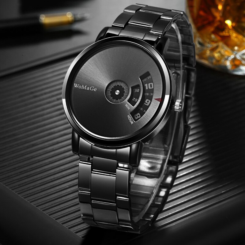 Relojes Womage hombres deportes relojes negro de acero inoxidable de cuarzo reloj masculino reloj hombre erkek kol saati montre homme