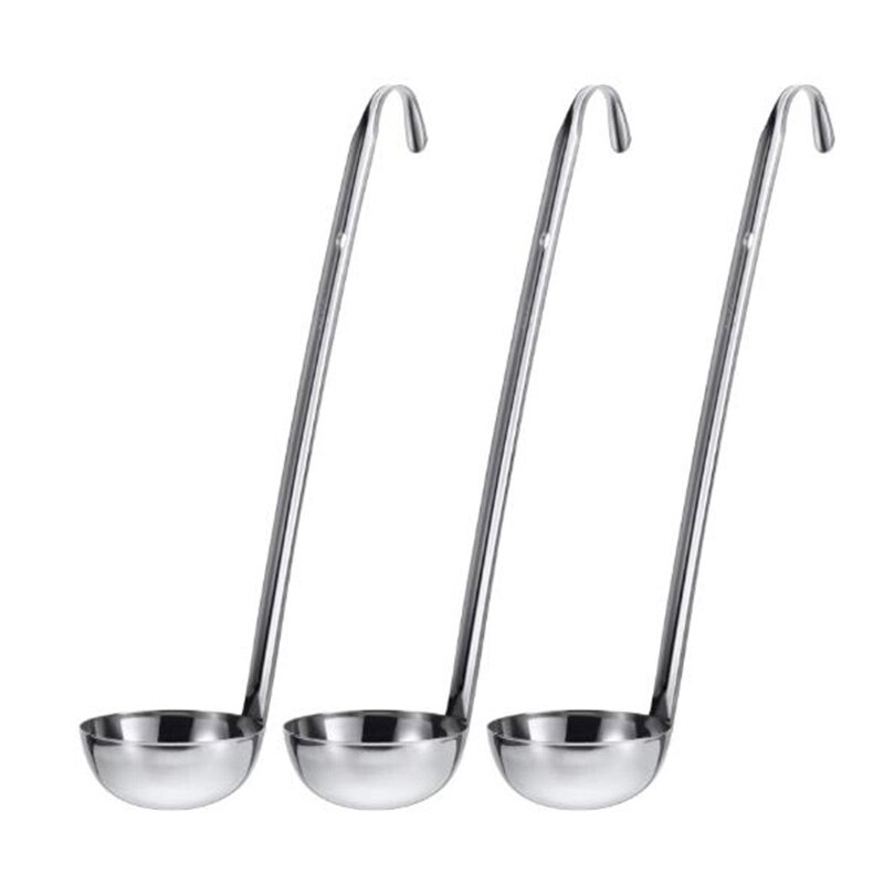 3-Piece 430 Stainless Steel Spoon Handle Spoon with Pouring Hook, Suitable for Kitchen Cooking Pots, 2 Oz: Default Title