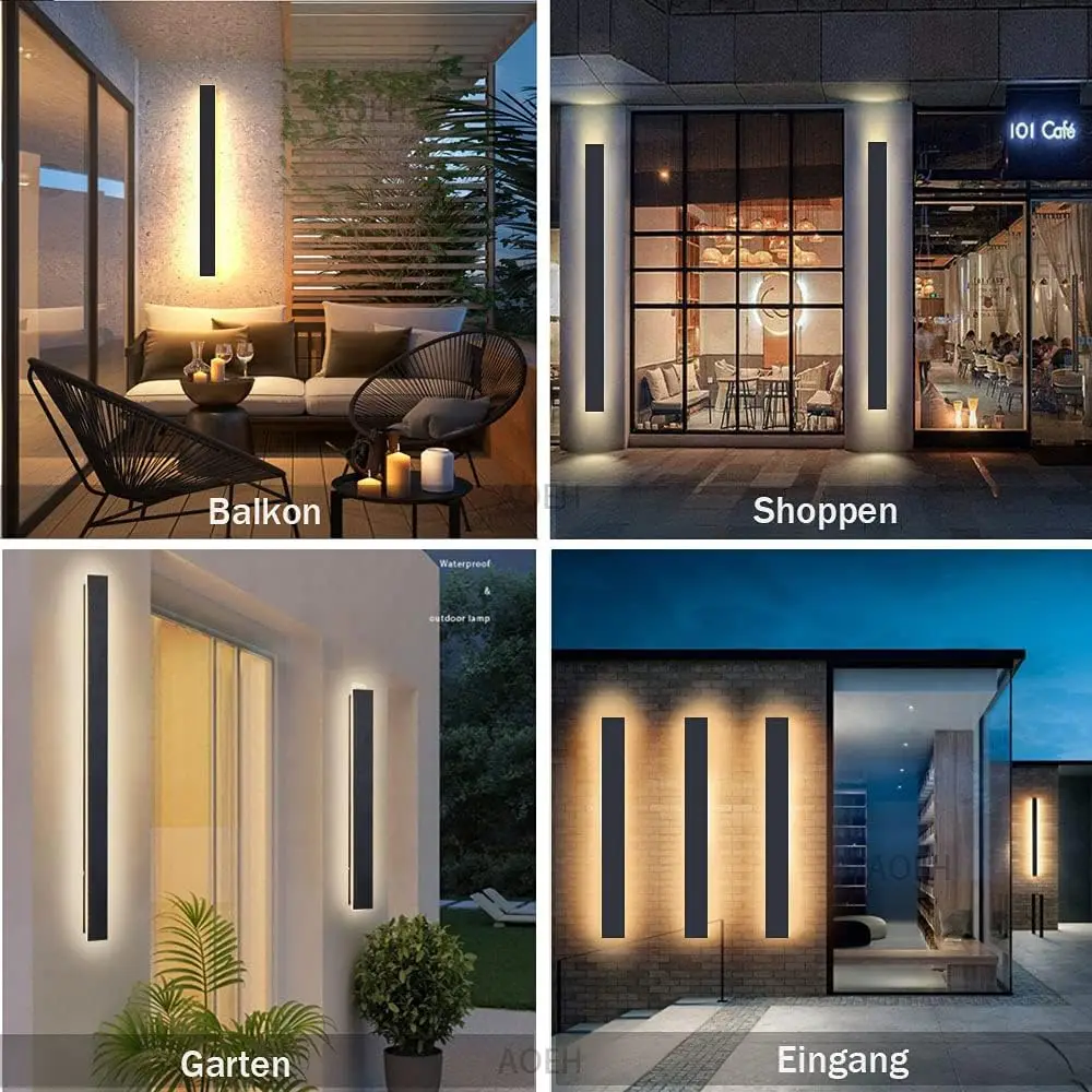 Utendørs moderne vegglampe vanntett lang stripe ledet-vegglampe 110v 220v ip65 regntett hageveranda vegglampe