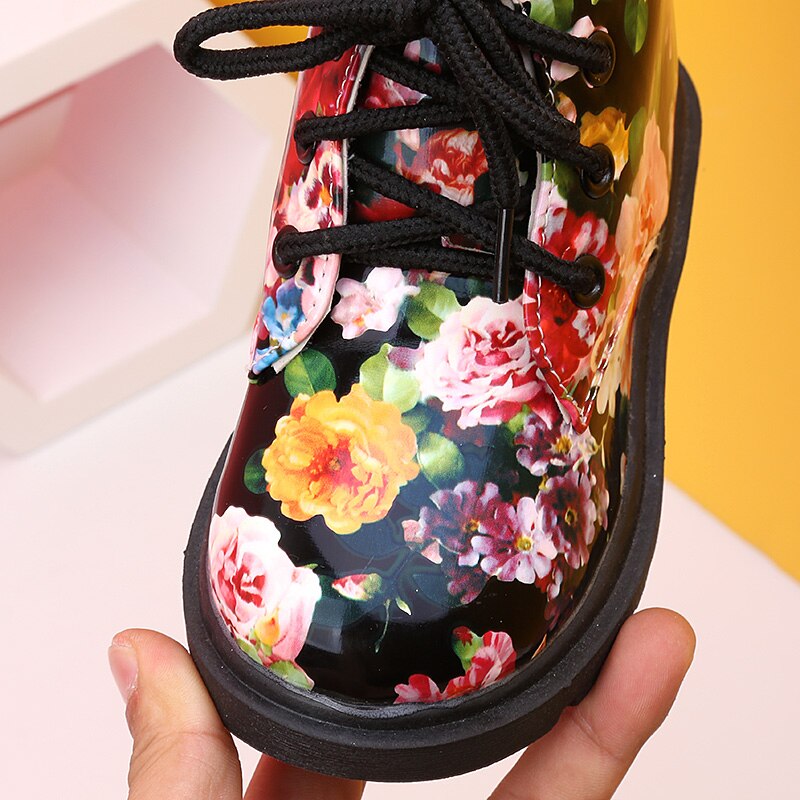 Confortable enfants chaussures filles bottes florales caoutchouc semelle fille enfant Botas gracieuse fleur imprimer Martin bottes taille 21-30