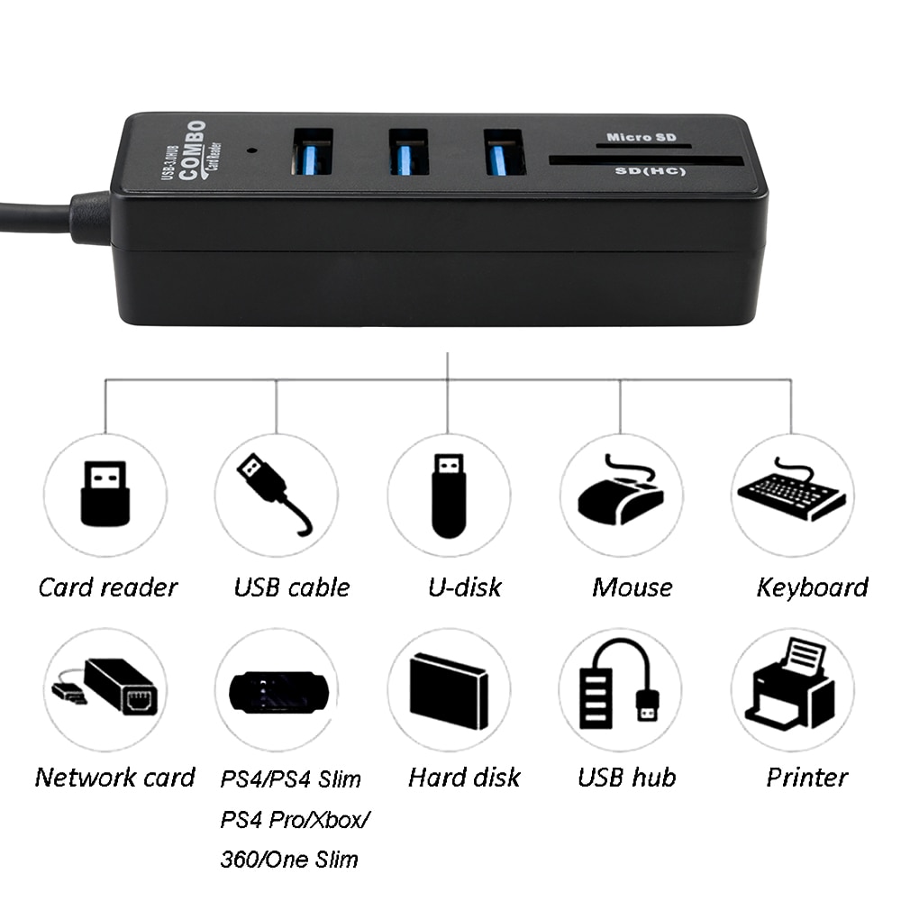 Usb-hub 2.0, multi-usb 2.0- hub, usb-splitter, hoge snelheid, 3 poorten 6 2.0 hb tf sd-kaartlezer, alles-in-één voor pc-computeraccessoires
