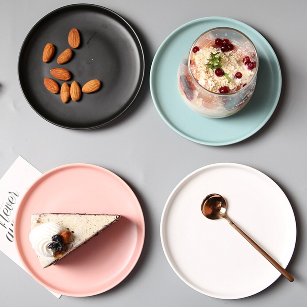 1pc Coloured Ceramic Tableware Western Steak Plate Microwave Oven Available Ceramic Food Plate Round Shape (Dark Green 6 Inches)