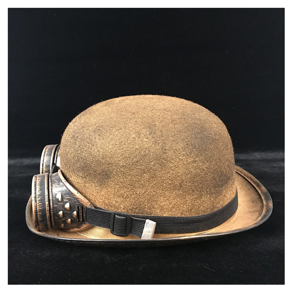 Women Men Steampunk Bowler Hat Handmade Steampnk Gear Glasses Cosplay Gold Billycock Groom Hats