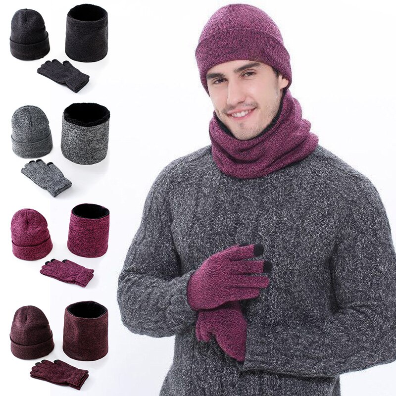 3 Stks/set Heren Gebreide Muts Handschoenen Sjaal Set Xmas Winter Warming Hoed Volledige Cover Handschoen Nyz Winkel