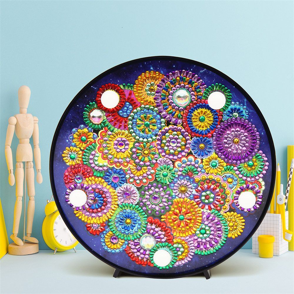 HUACAN 5D Diamant Malerei LED Lampe Mandala Stickerei Mosaik Bausatz Weihnachten Dekorationen Für Heimat