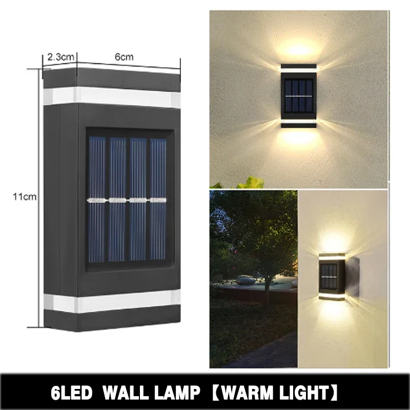 6LED wandlamp op zonne-energie, buiten waterdicht licht, omhoog en omlaag, verlichting, tuindecoratie, buitenzonlichten