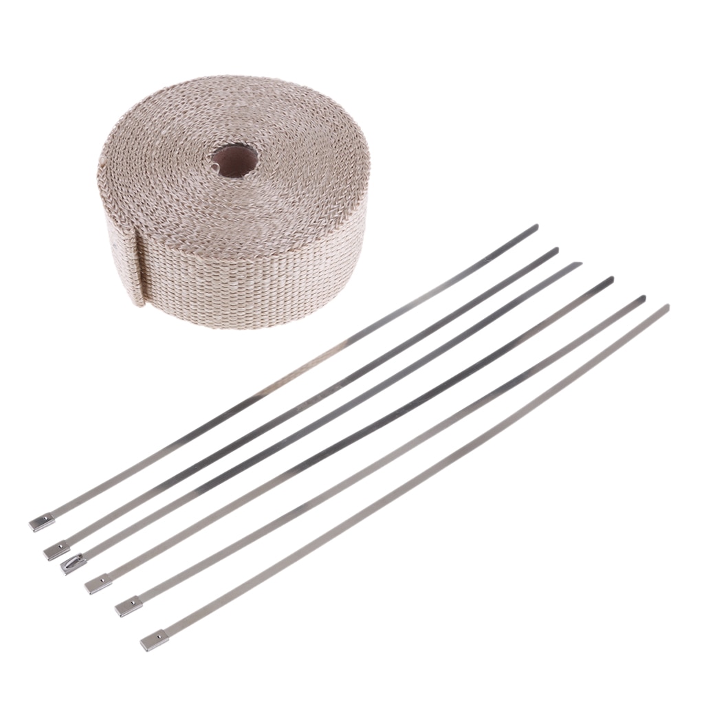 10m*5cm*2mm Exhaust Manifold Heat Wrap DIY Motorcycle Car with 6 Cable Ties