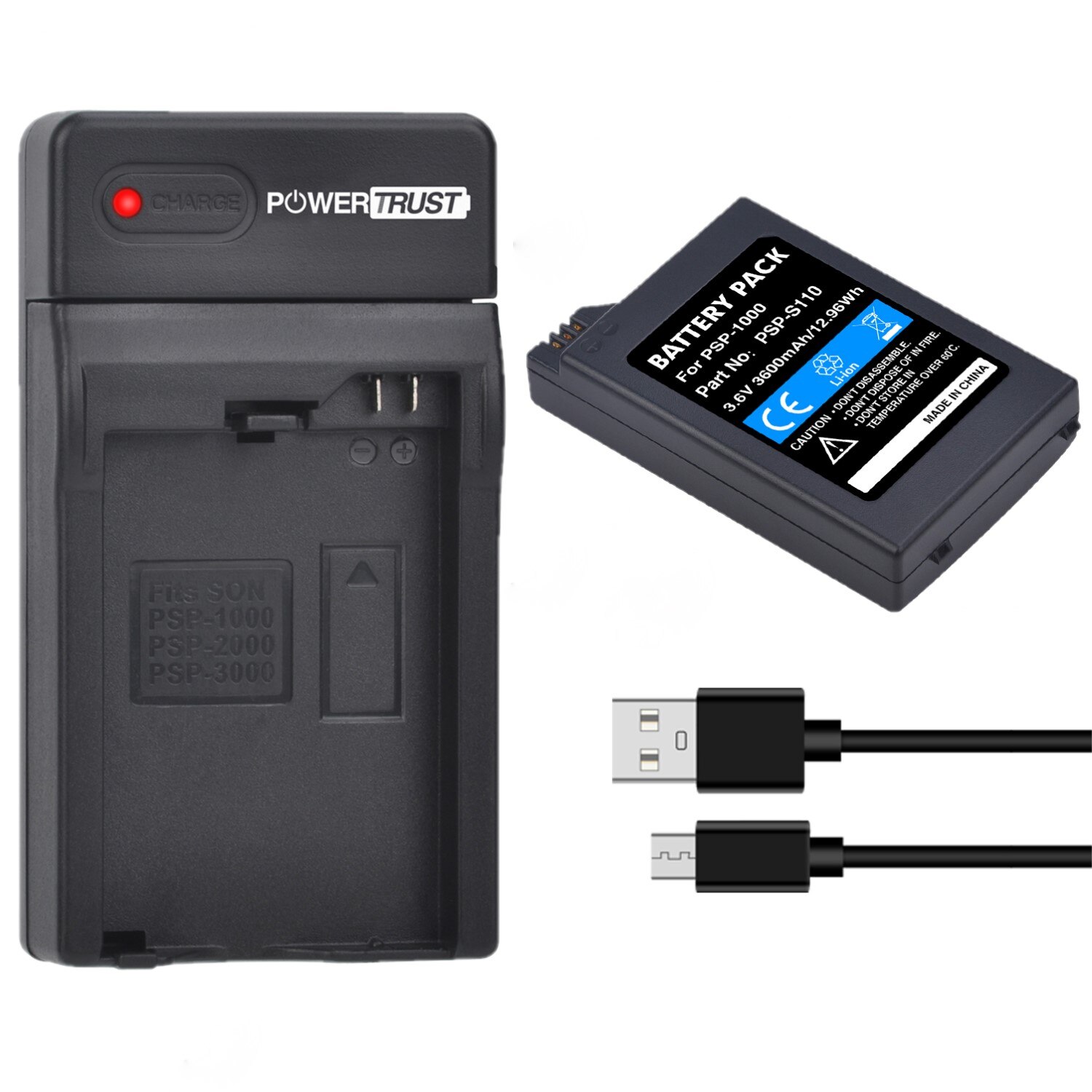 3600mAh PSP1000 Battery / PSP-1000 Battery Charger for Sony PSP-110 PSP-1001 PSP 1000 PlayStation Handheld Console: 1 Battery 1Charger