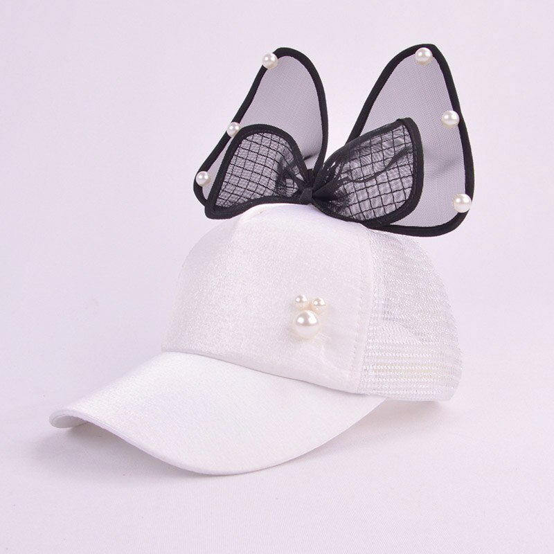 Lapin oreille enfants casquette de Baseball filles Snapback Protection solaire Hip Hop casquettes simulé perle grand arc enfants printemps été chapeau de soleil: pearl white mesh
