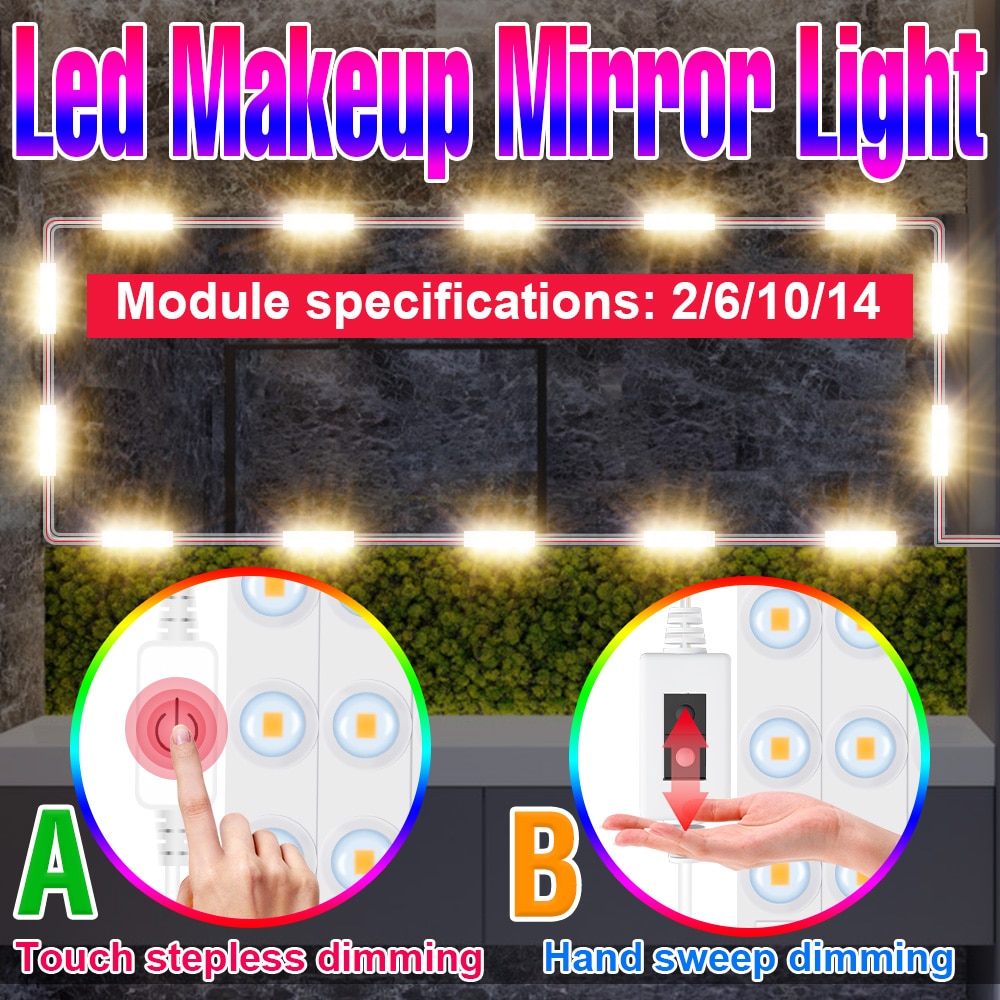 LED Makeup Mirror Light Bulbs USB 12V Hollywood Vanity Mirror With Light Makeup Dressing Table Lighting Dimmable LED Wall Lamp