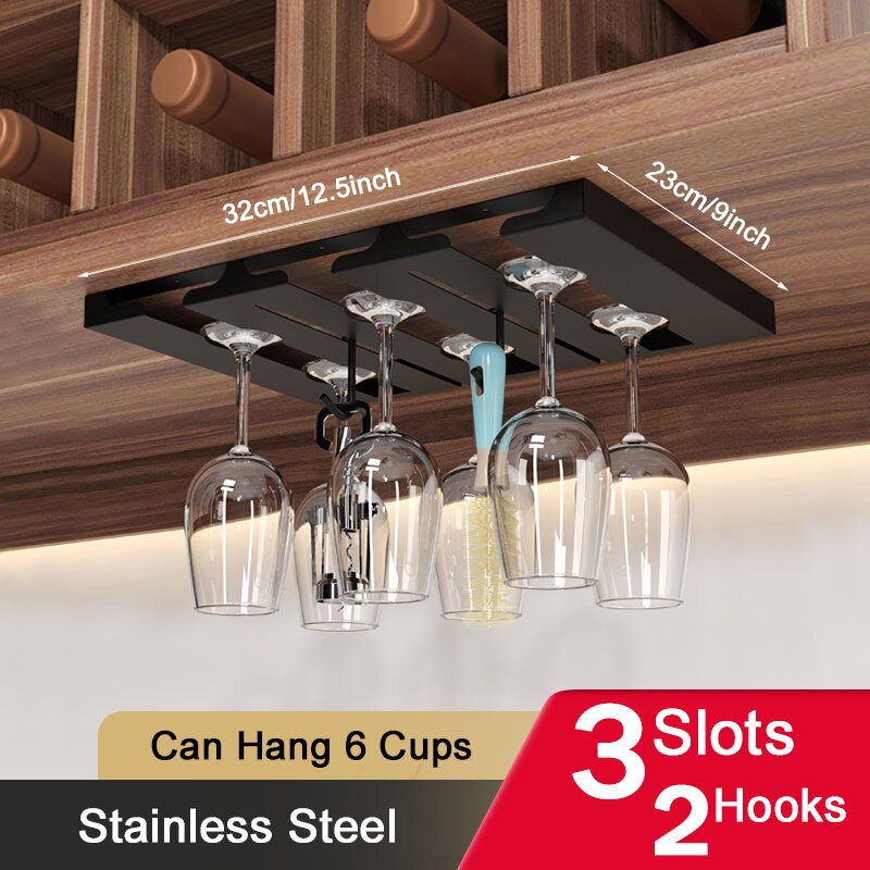 Stainless Steel Wine Rack Wine Glass Rack Wall Mount Holder Goblet Coffee Cup Hanging Rack Home Kitchen Bar Accessories: B32