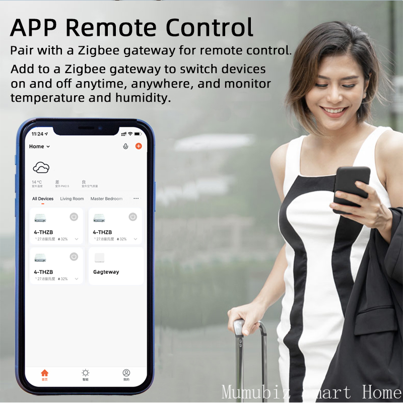 Tuya Smart TH10 Zigbee 4-kanaals schakelaar met temperatuur- en vochtigheidssensor Passief droog contact Zigbee-relais Werk met Alexa