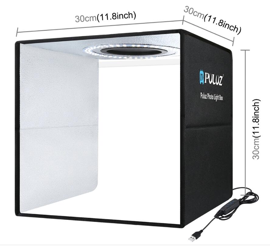 PULUZ 30cm Leuchtkasten Mini Faltbare Foto Studio Kasten LED Licht Kasten Fotografie Studio Schießen Zelt Kasten Bausatz &Ampere; 6 farbe Kulissen: Schwarz