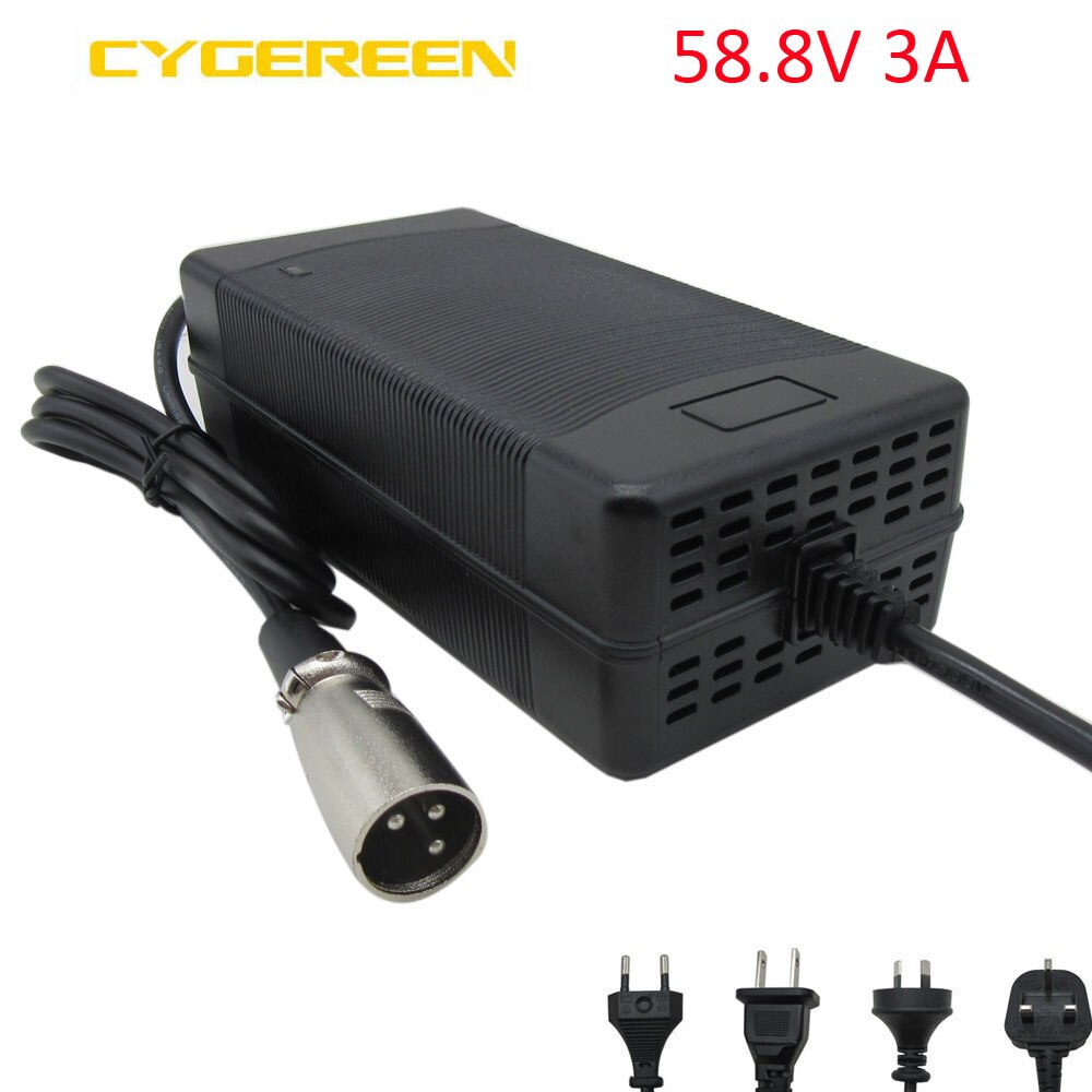 52V Ebike Battery Charger Output 58.8V 3A XLRM XLR Male 3pin Socket GX16 use for 14S 51.8V 52V 15AH 20AH 25AH battery with fan