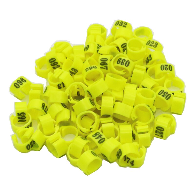 100 stks Binnendiameter 12 MM 14 MM Duif Vogel Plastic Clip Ringen Duif gekleurde voetring Nr.1-100 Gevogelte Beenbanden: L / YELLOW