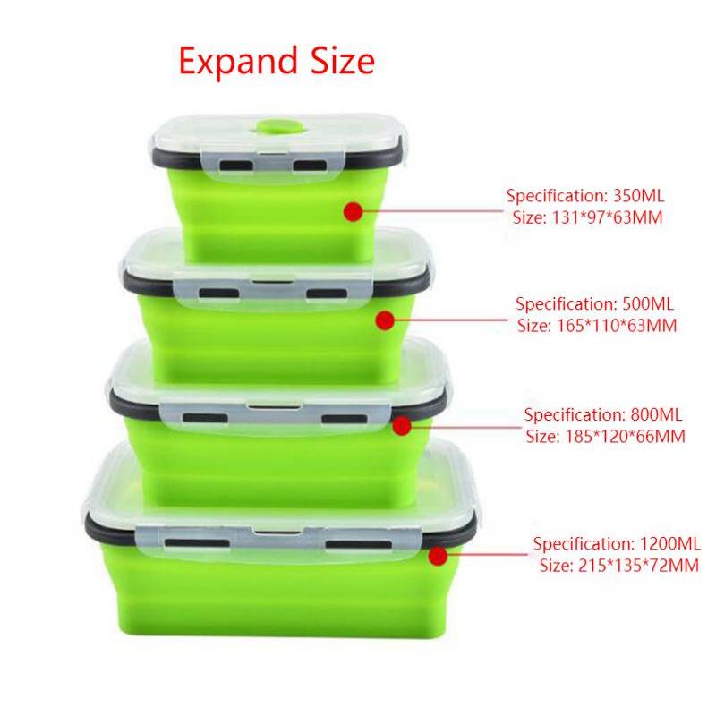 Silicone Folding Lunch Box Refrigerator Storage Microwave Heating Portable Outdoor Food Storage Container Lunch Box Kitchen Tool