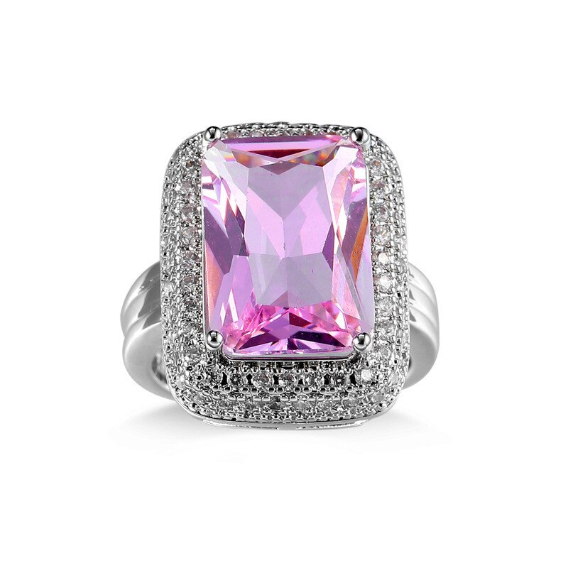 Lusso Femminile Grande Rosa Quadrato di Pietra Anello di colore Argento di Grandi Dimensioni Da Sposa Anello di Promessa di Amore Anelli di Fidanzamento per Le Donne