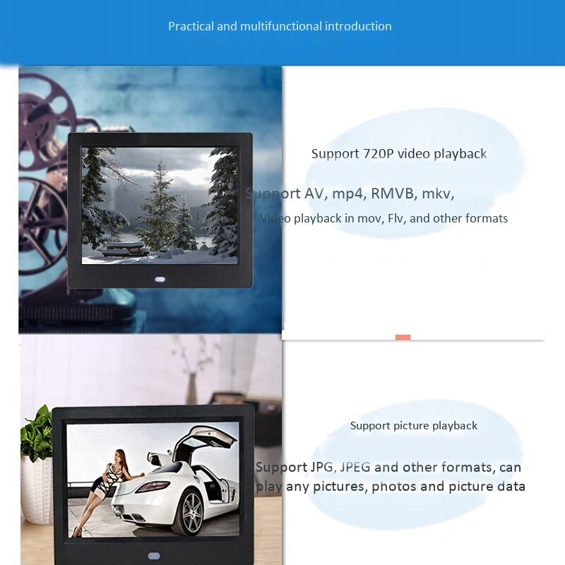 Cadre Photo numérique écran 8 pouces HD 1024X768 lecteur multimédia MP3 MP4 avec réveil Album électronique
