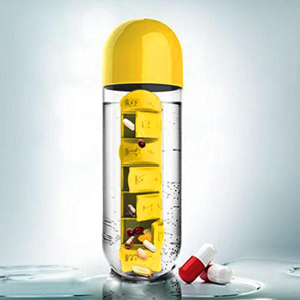 501-600 ml Water PC Fles Met Pillendoos 7 Dag Organizer Drinken Flessen Water Fles Reizen Draagbare 1 stuks