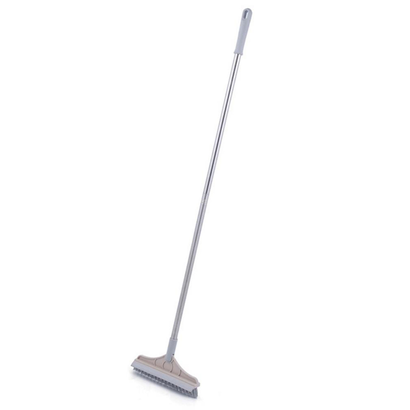 2 In 1 Floor Brush Scrub Brush With Adjustable Stainless Metal Long Handle Scrubber Detachable Stiff Bristles For Tile Cleaning: Khaki