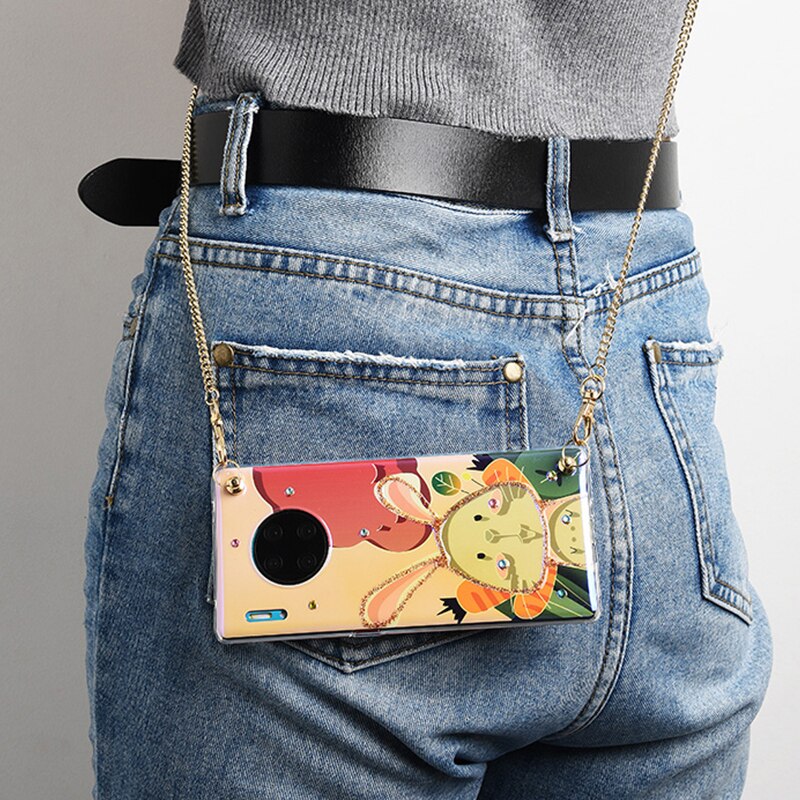 Strass Leeuw Gevallen Voor Huawei P40 Pro 5G P30 Gevallen Crossbody Telefoon Leuke Portefeuilles Voor Huawei 5G Mate 30 Funda Capa Chain Cover