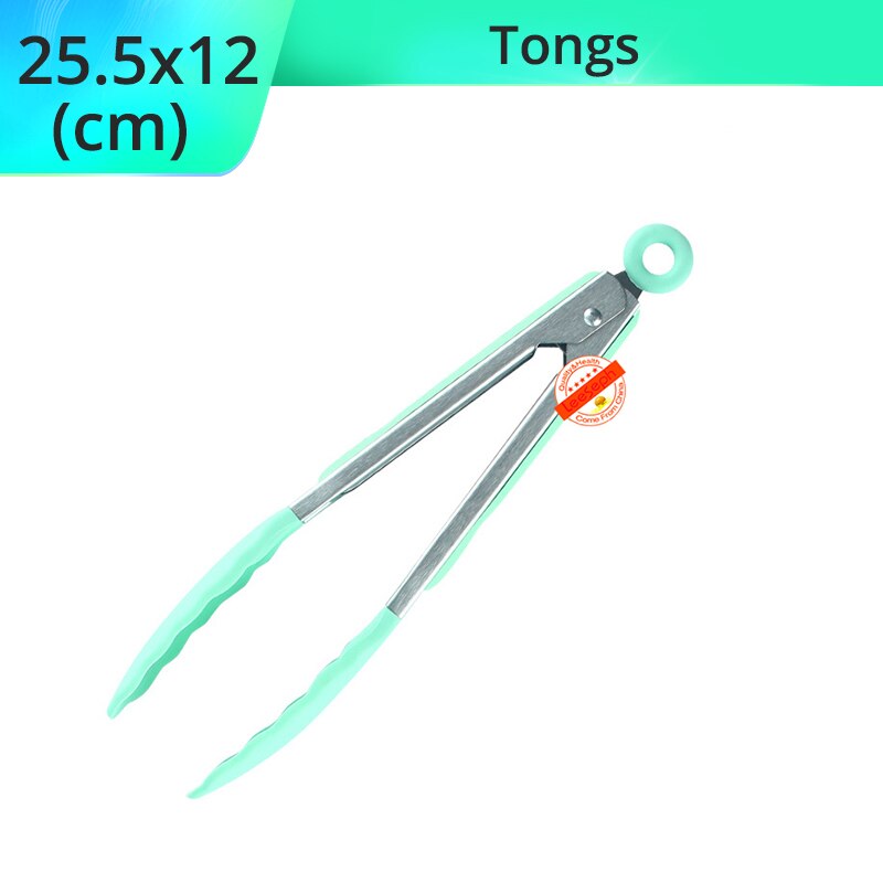 Silicone Cooking Utensils Kitchen Utensils, Acacia Wooden Cooking Tool for Nonstick Cookware - Best Kitchen Gadgets: Green-Tongs