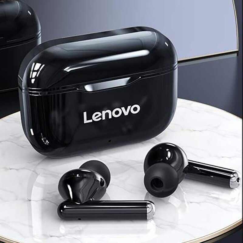 Lenovo-Auriculares inalámbricos TWS LP1, audífonos estéreo con Bluetooth 5.0, doble reducción de ruidos y bajos, control táctil, batería de 300mAh, de larga duración en modo de reposo, nuevos y originales: full black