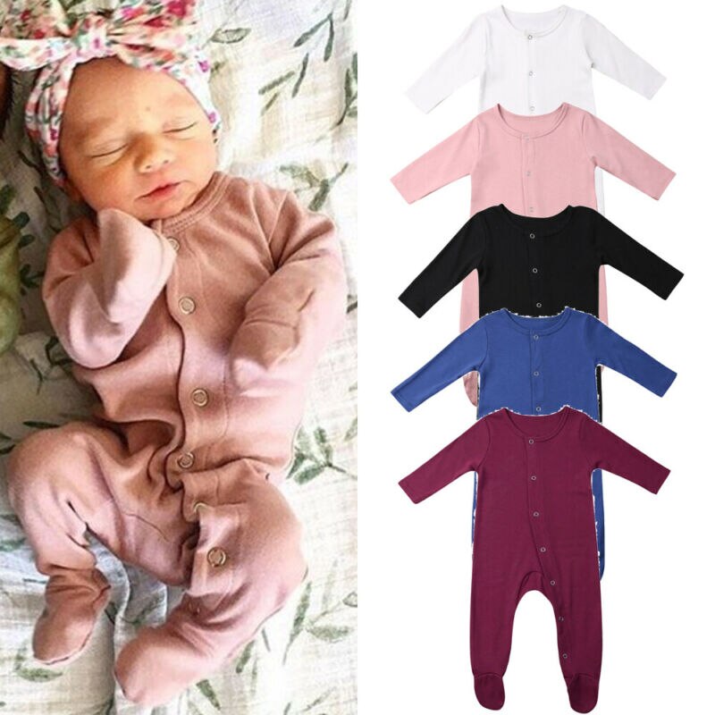 Lente Herfst Baby Baby Footies Meisjes Jongens Lange Mouwen Effen Katoenen Footies Outfits Kleding