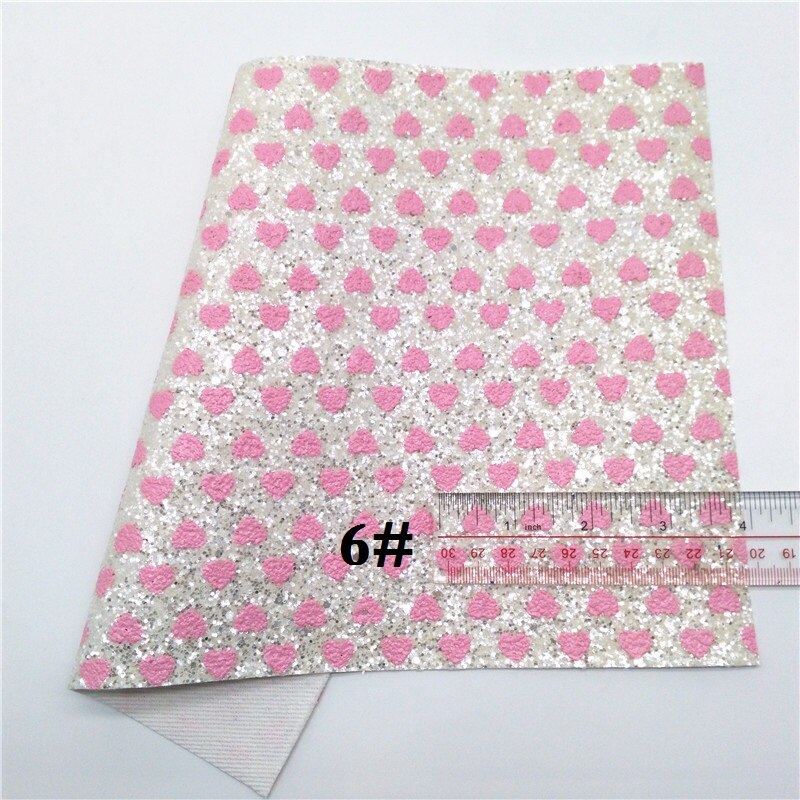 O glitterwishcome 21x29cm a4 tamanho corações imprimiu o couro grosso do brilho, vinil da tela do couro do falso para arcos, gm599b