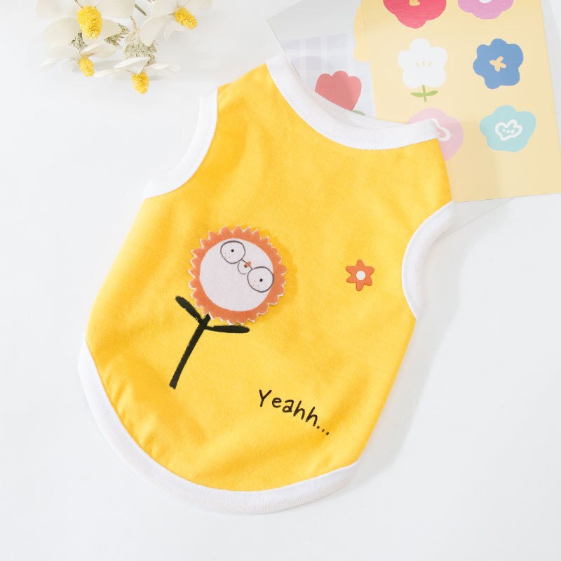 Vêtements mignons de chiot de dessin animé pour petits chiens, Costume de loisirs de printemps pour chat imprimé, vêtements pour animaux de compagnie pour teddy sport: Yellow / XXL